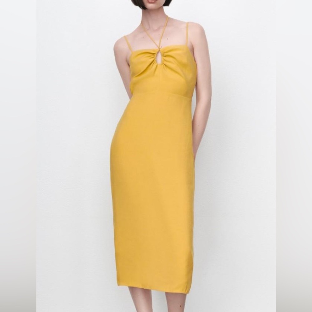 Zara Yellow Linen Maxi Dress XS